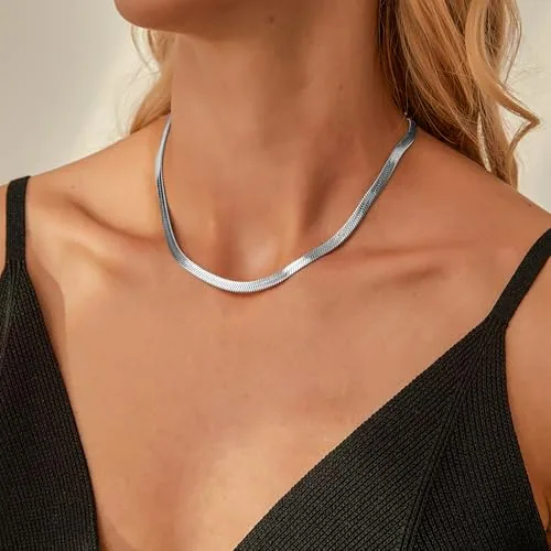 4mm Sterling Silver Herringbone Necklace 16 in, view 2