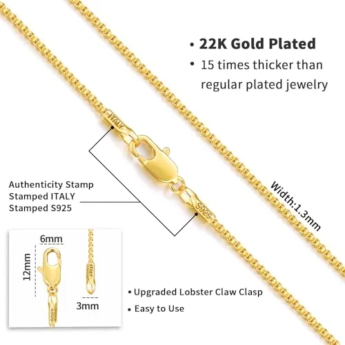 1.3mm Gold over Sterling Silver Box Chain 14 in, view 4