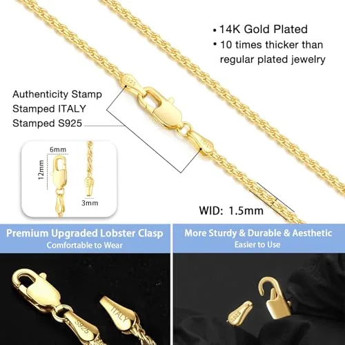 1.5mm 14K Gold over Sterling Silver Rope Chain 18 in, Style JP-LZSD6, view 4