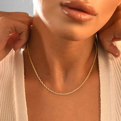 Dainty 1.5mm 14K Gold over Sterling Silver Rope Chain 16 in, view 4