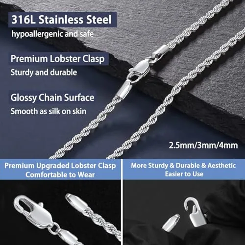 4mm Steel Rope Chain 20 in, view 3