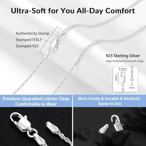 2mm Sterling Silver Rope Chain 18 in, Style JP-KJLRQ, view 3