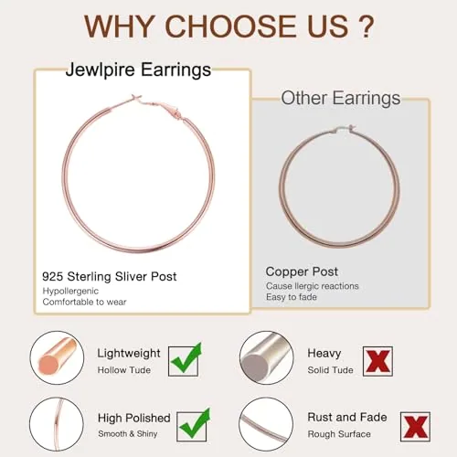 70mm Rose Gold over Sterling Silver Hoop Earrings, view 3