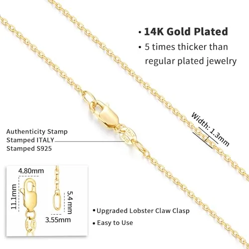 1.3mm 14K Gold over Sterling Silver Cable Chain 18 in, view 4