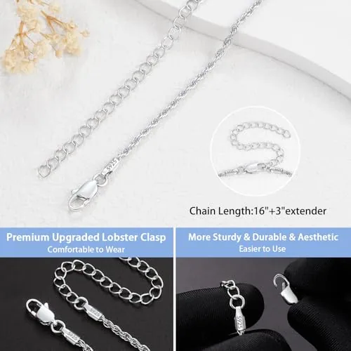 2.5mm Sterling Silver Rope Chain 3 in, view 3