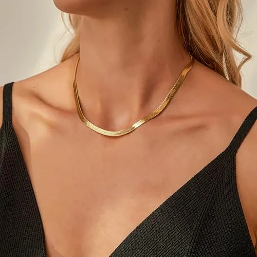 4mm 18K Gold over Sterling Silver Herringbone Necklace 18 in, view 2
