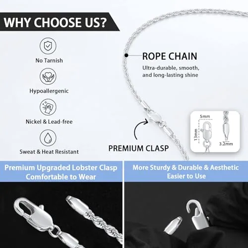 2.5mm Rope Chain 22 in, view 3