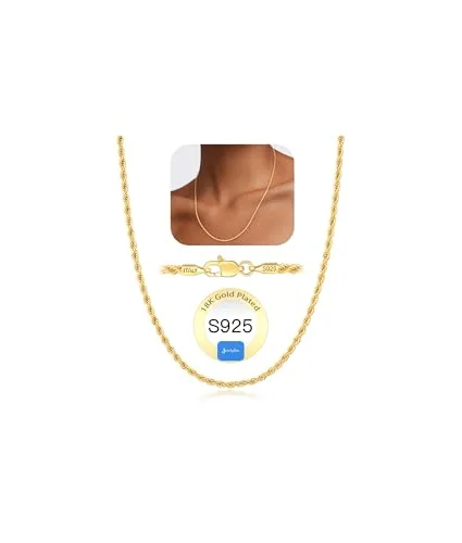 2mm 18K Gold over Sterling Silver Rope Chain 18 in