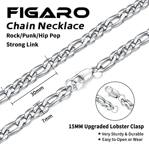 7mm Steel Figaro Chain 20 in, view 3