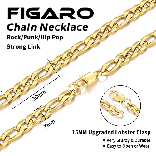 7mm 14K Gold Plated Figaro Chain 20 in, view 3