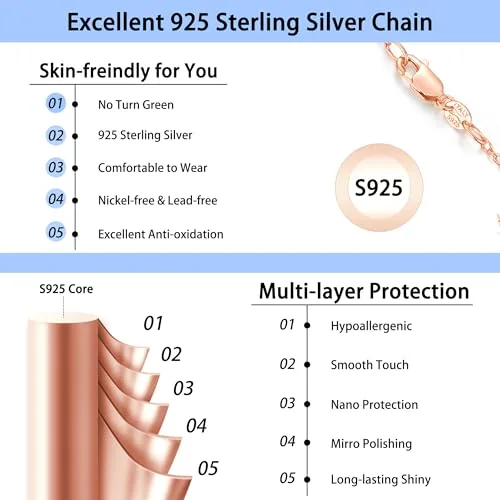 1.1mm Rose Gold over Sterling Silver Cable Chain 18 in, view 4