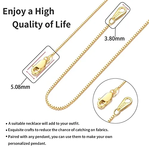 0.8mm 18K Gold over Sterling Silver Box Chain 16 in, view 4