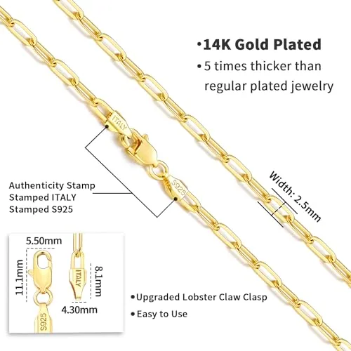 2.5mm 14K Gold over Sterling Silver Paperclip Chain 24 in, view 4