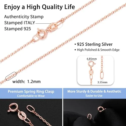 1.2mm Rose Gold over Sterling Silver Cable Chain 17 in, view 3