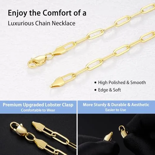 3mm 14K Gold over Steel Paperclip Chain 18 in, view 4