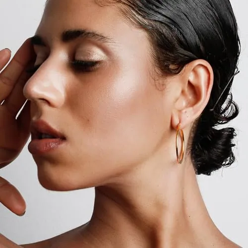 70mm 14K Gold over Sterling Silver Hoop Earrings, view 2