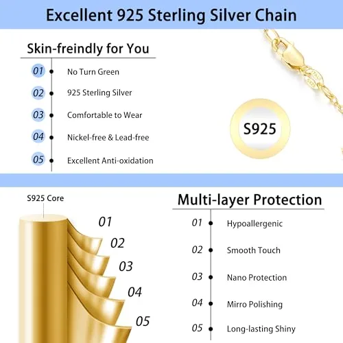 1.1mm 18K Gold over Sterling Silver Cable Chain 16 in, view 4
