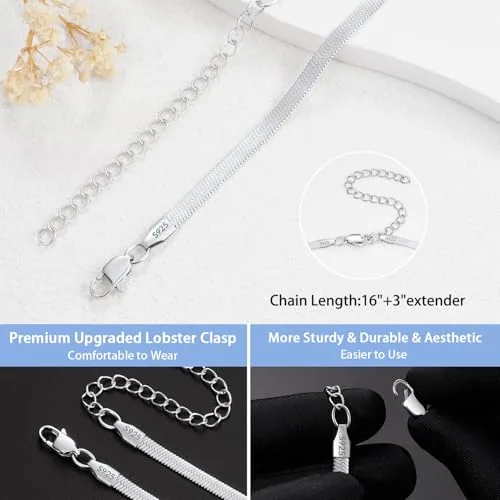 3mm Sterling Silver Herringbone Necklace 3 in, view 3