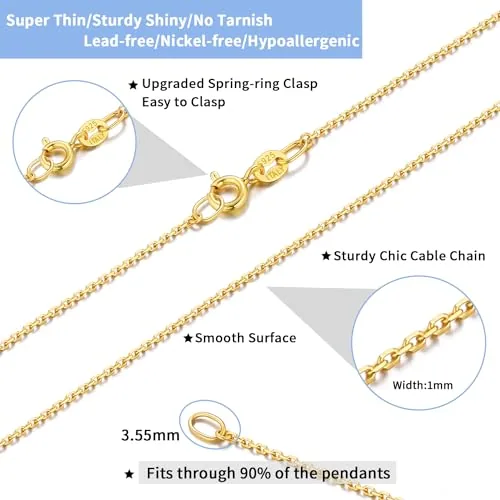1mm 18K Gold Plated Cable Chain 16 in, view 4