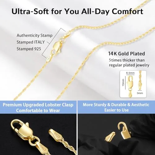 2mm 14K Gold over Sterling Silver Rope Chain 18 in, Style JP-CCZHZ, view 3