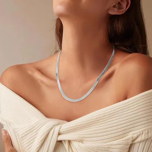 5mm Sterling Silver Herringbone Necklace 18 in, view 2