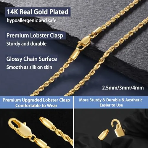 3mm 14K Gold over Steel Rope Chain 20 in, view 3