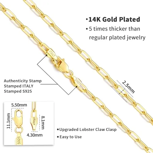 2.5mm 14K Gold over Sterling Silver Paperclip Chain 18 in, view 4