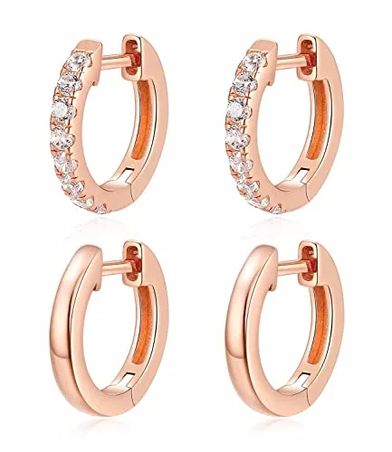 15mm Rose Gold over Sterling Silver Huggie Earrings Set