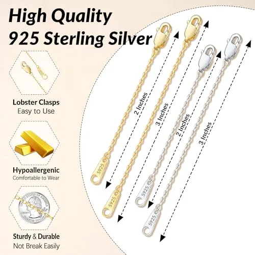 14K Gold over Sterling Silver Cable Chain 2 in, view 4