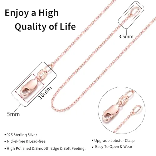 1.1mm Rose Gold over Sterling Silver Cable Chain 18 in, view 3