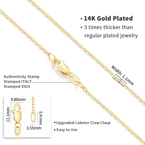 1.1mm 14K Gold over Sterling Silver Cable Chain 18 in, view 4