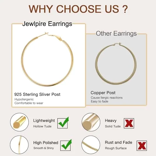 70mm 14K Gold over Sterling Silver Hoop Earrings, view 3