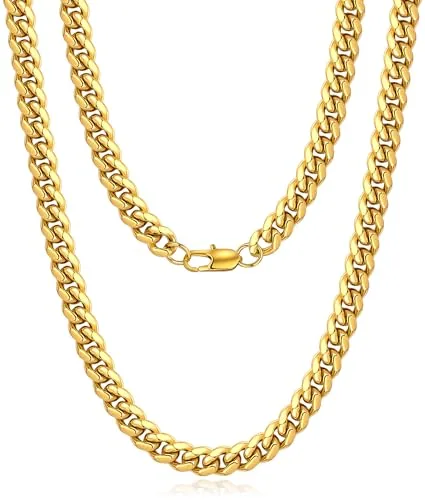 6mm 18K Gold over Steel Cuban Link Chain 22 in, Style JP-NTVV7