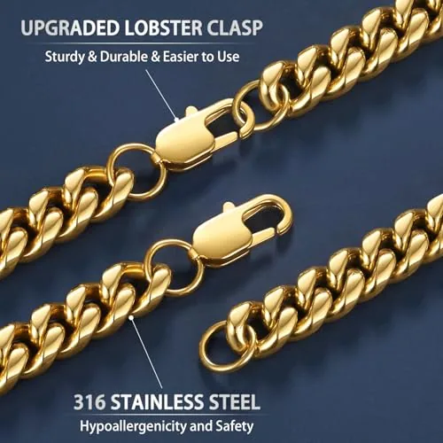 6mm 18K Gold over Steel Cuban Link Chain 22 in, Style JP-NTVV7, view 3