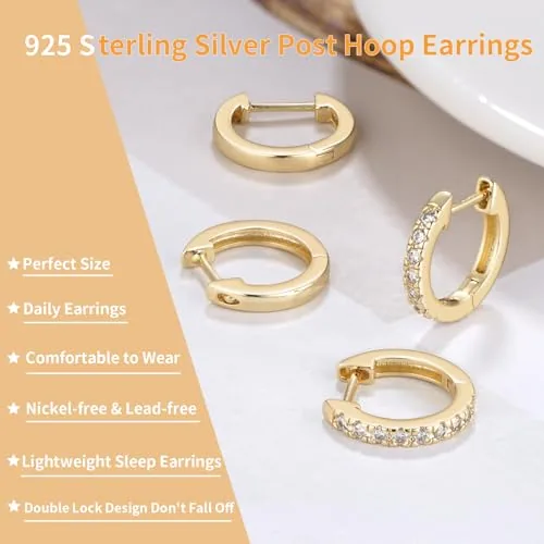 15mm 14K Gold over Sterling Silver Huggie Earrings Set, view 2