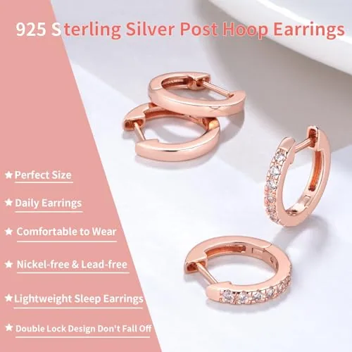 15mm Rose Gold over Sterling Silver Huggie Earrings Set, view 2