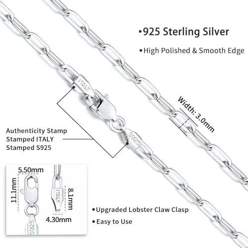 3mm Sterling Silver Paperclip Chain 18 in, view 4
