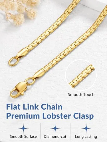 3mm 18K Gold over Steel Flat Link Chain 16 in, view 3
